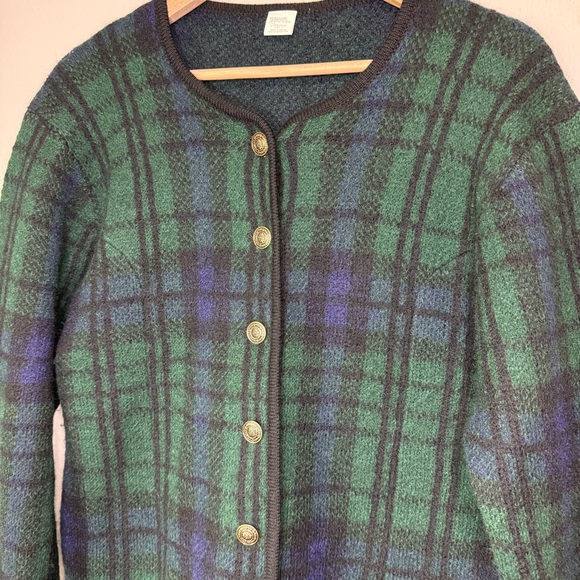Plaid Green and Blue Women's Sweater - Picture 1 of 4